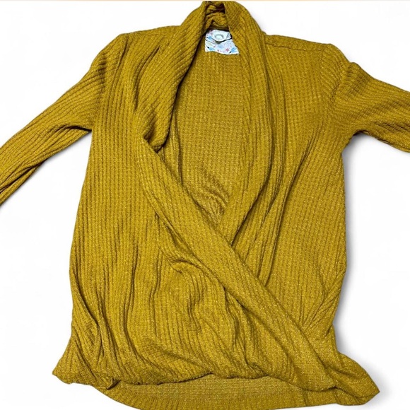 Anthropologie Akemi + Kim Mustard Yellow Long Sleeve Shirt Top Wrap Sweater XS - Picture 4 of 10